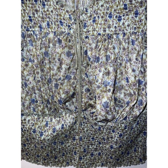 Free People Beatrice Top Womens L Floral Lace Smocked Lace Up Neckline Fairy - Picture 3 of 11